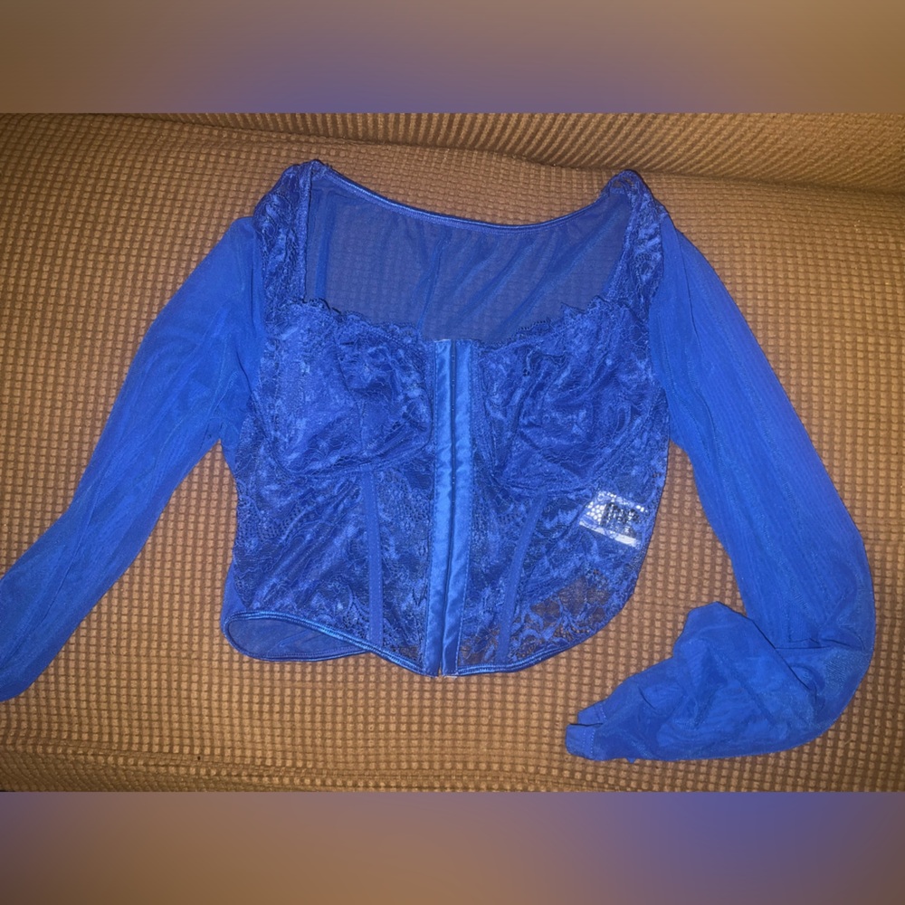 Women's Royal Blue Lace Long-Sleeve Bustier Top